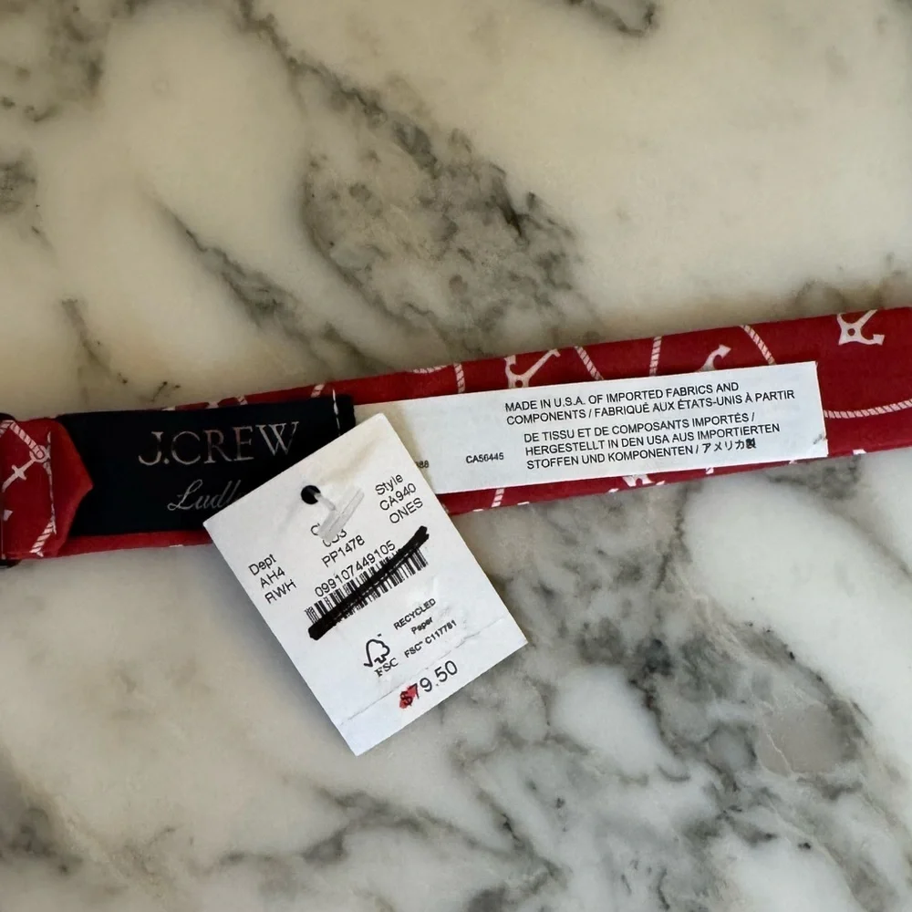NWT J. Crew Red Silk Men’s Bow Tie in Anchor Print